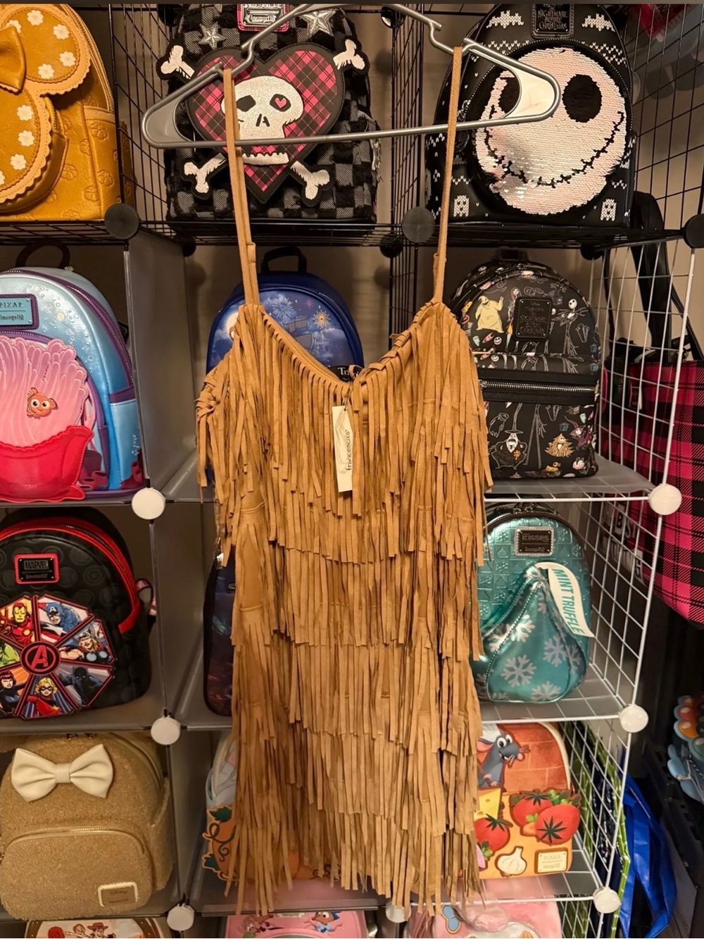 Francesca's Collections Tan Fringe Mini Slip Dress